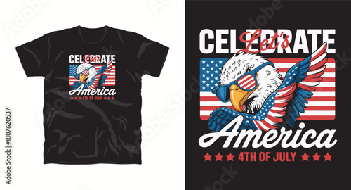 Celebrate america 4th of july eagle flag sunglasses vector illustration