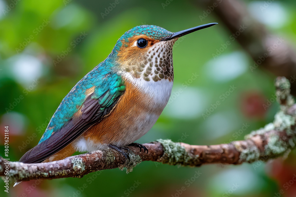 Fototapeta premium A Colorful Hummingbird Perched on a Branch