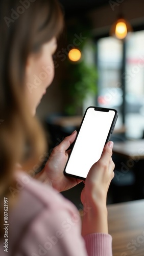 Wallpaper Mural A woman holds her cell phone with a blank screen, ready for use Torontodigital.ca