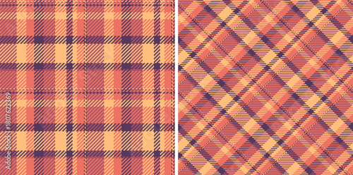 Textile check fabric of texture vector plaid with a seamless tartan background pattern. Set in warm colors. Trousers for women.