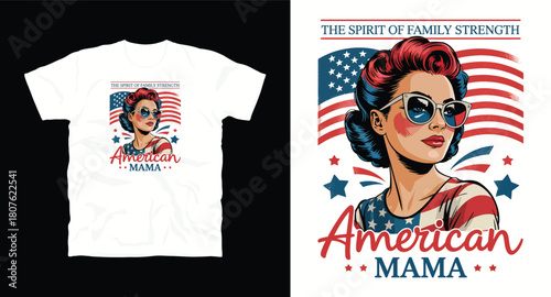 American mama design patriotic woman with us flag background
