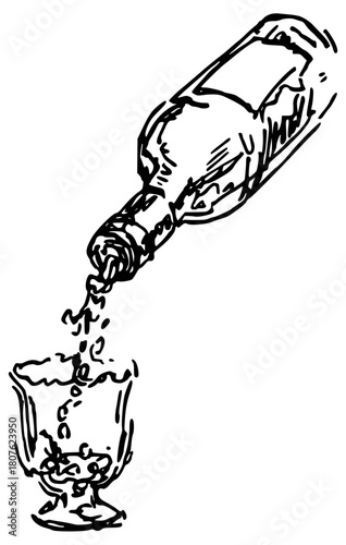 Hand drawn wine pouring into glass