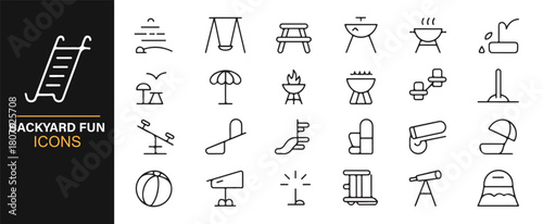Collection of Stylish Thin-Line Icons for Backyard and Playground Use