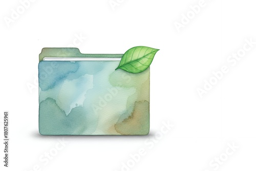 Watercolor file folder with green leaf design environmental policy document
