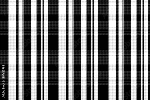 Scrapbooking check vector texture, fold fabric textile pattern. Strong seamless tartan plaid background in black and white colors.