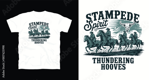 Stampede spirit t-shirt design with horses and skull