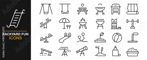 Minimal Outline Graphics Depicting Backyard Entertainment Items