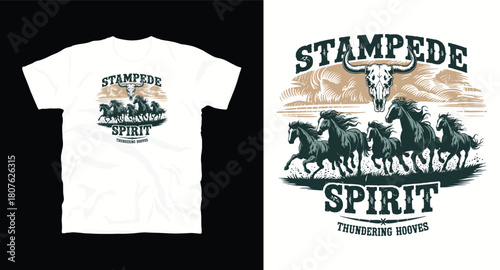 Stampede spirit t-shirt design with galloping horses