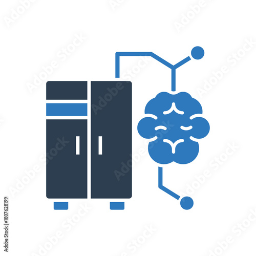 Smart Fridge With Brain Icon - Artificial Intelligence Freezer Icon