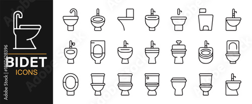 Minimalist Vector Set of Sanitary Bidet Designs and Toilet Attachments