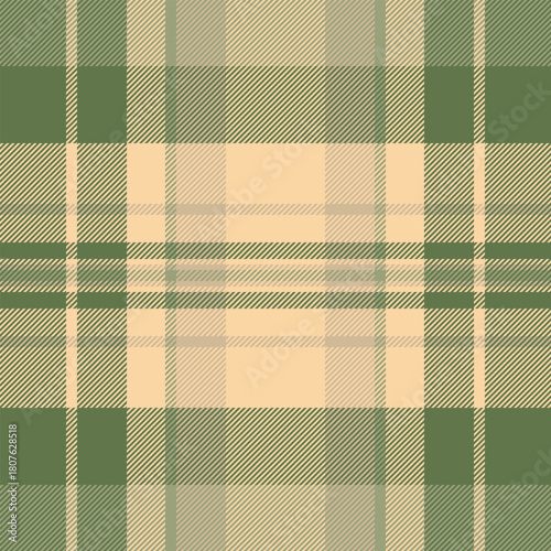 Ribbon seamless plaid check, packing vector pattern background. Stripped texture fabric textile tartan in green and orange colors.