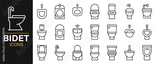 Modern Line Art Icons of Bidets and Bathroom Hygiene Fixtures
