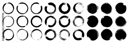 Grunge circles, brush strokes, lines, ink smudges, hand-drawn scribble shapes. Handmade sketchy marks, acrylic stains, charcoal streaks. Paint textures, dry brush effect. Vector illustration