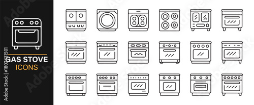 Home Kitchen Gas Range Illustrations in Thin-Line Graphic Style