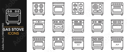 Cooking Appliance Icons Set with Ovens, Burners, and Control Panels 