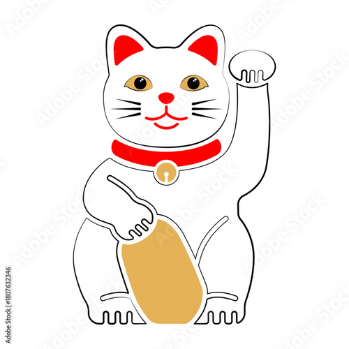 White Outline Maneki Neko Clip Art Lucky Cat Illustration