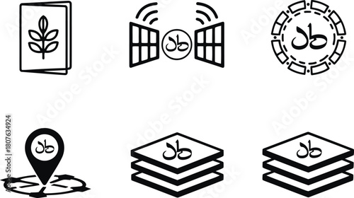Collection of halal certification icons in a doodle art style