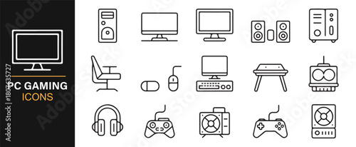 Clean Thin-Line Illustrations of PC Gaming Accessories and Tools