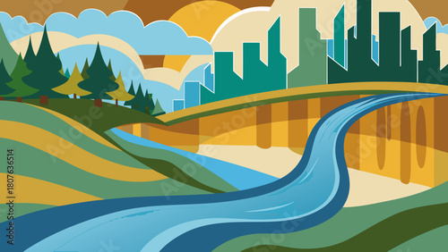 Organic flowing eco-city landscape in soft gradients