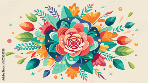 Energetic floral burst with geometric finesse in bold gradients