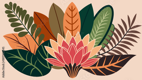 Earthy botanical harmony with organic shapes in a flat-vector bloom