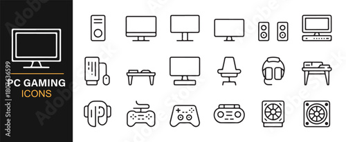 Minimalist Vector Set of Gaming Devices, Controllers, and Headsets