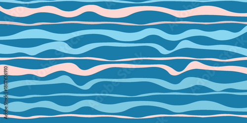 Illusion of motion. Fluid shapes composition. Wave Lines Pattern Abstract Background. Waved pattern. Hand drawn colorful waves. Seamless.