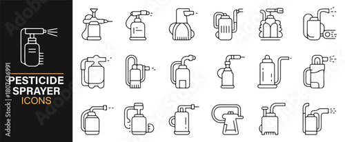 Clean Thin-Line Illustrations of Pump Sprayers and Pressure Bottles