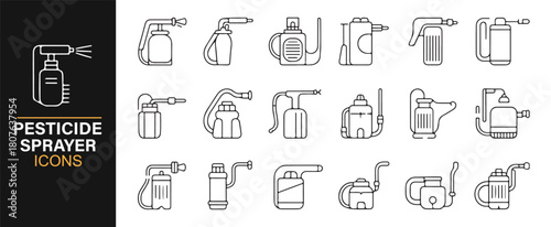 Minimalist Vector Set Featuring Agricultural Sprayers and Garden Tools