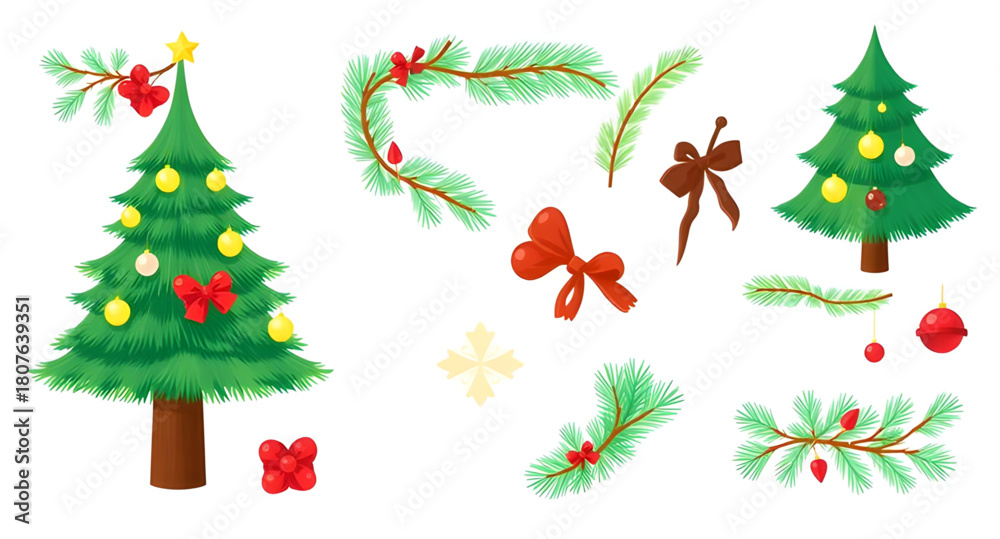 Φωτογραφία christmas, tree, elements, evergreen, pinecone, ornament, bauble, garland, star,
