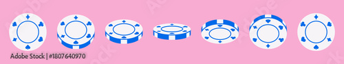 Vector illustration of a spinning poker chip shown from multiple angles. Flat style, perfect for animation, casino, poker, and gambling projects.