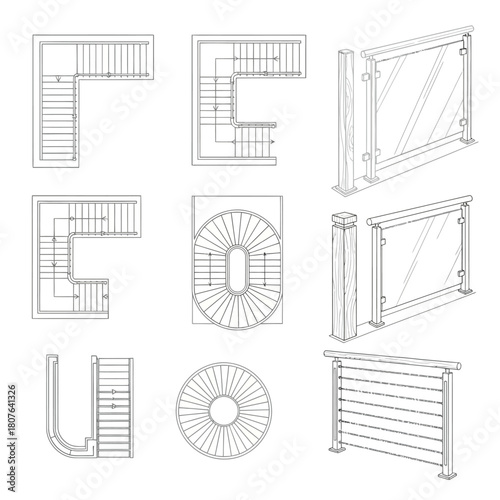 Architectural Drawings of Staircases and Railings blueprint