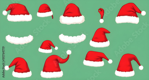 santa,claus,hat,cap,beanie,christmas,xmas,holiday,winter,festive,red,white,fur,pompom,trim,accessory,costume,headwear,party,celebration,tradition,seasonal,cheer,joy,ornament,decoration,icon,symbol,vec