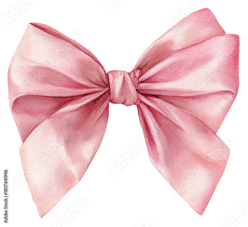 Delicate, pastel pink ribbon bow.  A detailed illustration of a  light pink bow, appearing  smooth and soft