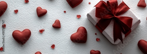 Decorative Gift Box With Red Hearts on White Background for Romantic Occasion