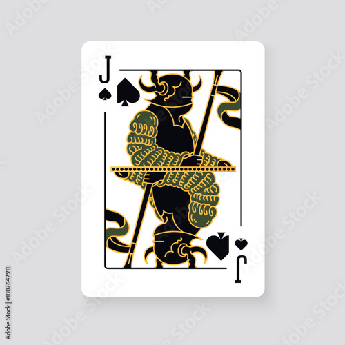 Vector illustration of the Jack of Spades playing card. Elegant and classic design symbolizing royalty, luck, and card games, perfect for casino and entertainment projects.