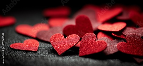 Red Hearts Scattered Across a Dark Surface Reflecting Love and Affection Duri...