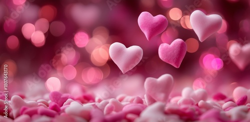 Floating Hearts Create a Romantic Atmosphere in a Dreamy Pink Setting Filled ...