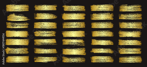 Golden brush strokes, lines, ink smudges, hand-drawn scribble shapes. Handmade sketchy marks, acrylic stains, charcoal streaks. Paint textures, dry brush effect. Marker underline. Vector illustration