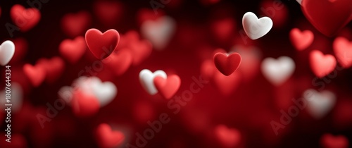 Small Hearts Floating in Red Background Create a Romantic and Festive Atmosph...