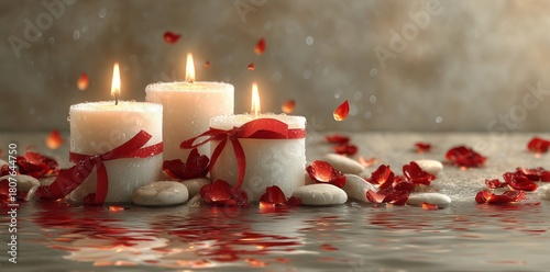 Candlelight Decor With Petals and Stones Creating a Serene Atmosphere for Rel...