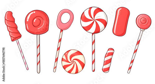 christmas, candies, peppermint, cane, swirl, sugar, dessert, treat, festive, holiday, winter, redwhite, striped, colorful, shiny, glossy, cute, cartoon, vector, icon, graphic, illustration, edible, co