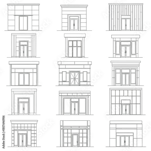 Collection of twelve storefront facade designs building