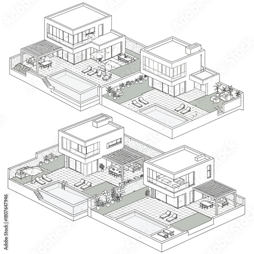 Modern House Architectural Design Isometric Views architecture