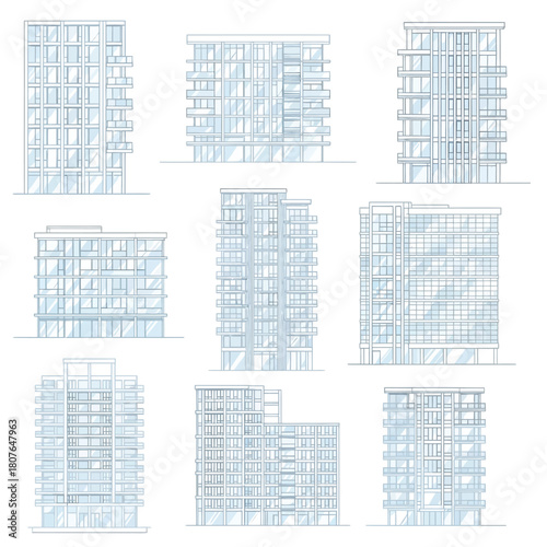 Modern Apartment Building Facade Illustrations architecture
