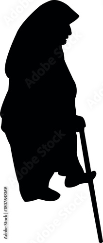an old woman walking with baton, silhouette vector