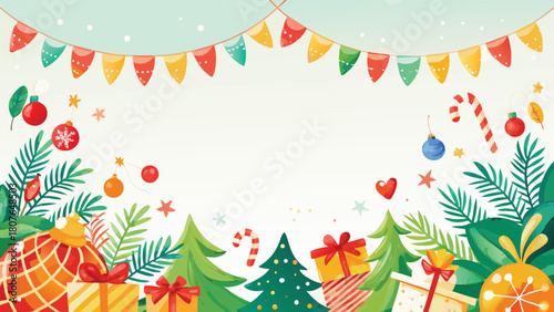 Decorative Christmas border adorned with snowflakes and wrapped gifts, enhancing the seasonal spirit..eps