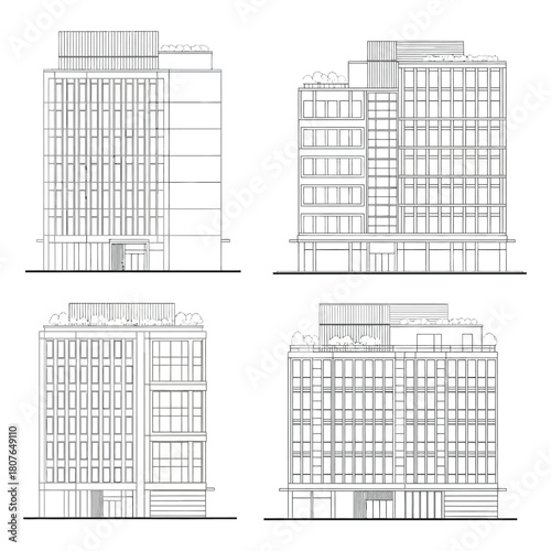 Architectural Line Drawings of Contemporary Urban Buildings