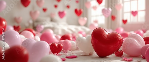 Heart Decorations Fill a Cozy Room for a Celebration of Love and Affection