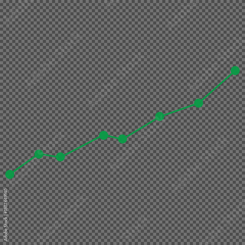 Green line graph with circular data points showing upward trend on transparent background chart